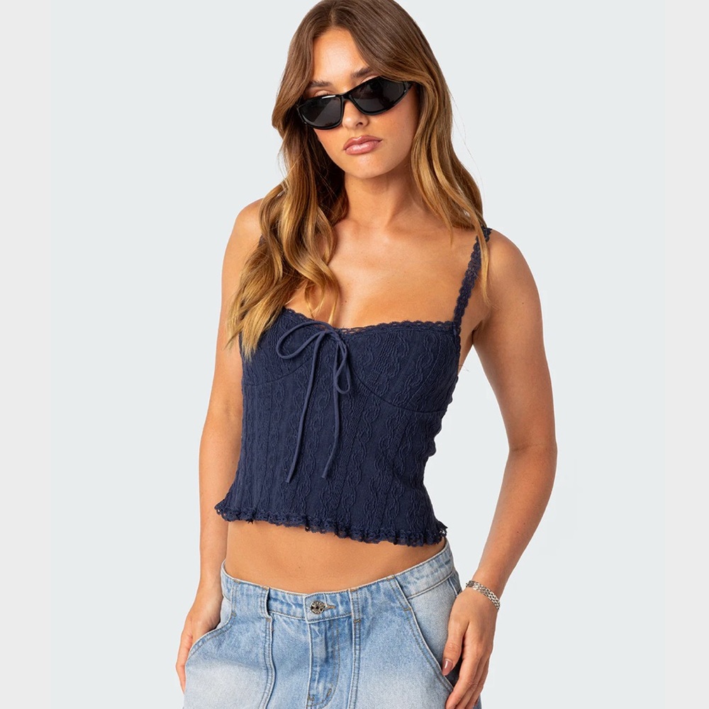Dark Blue Lace Cami - Lacey Knit Tank top